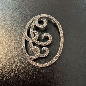 Sterling Silver Oval Swirl pendant, large,vintage,whimsygoth, antique look